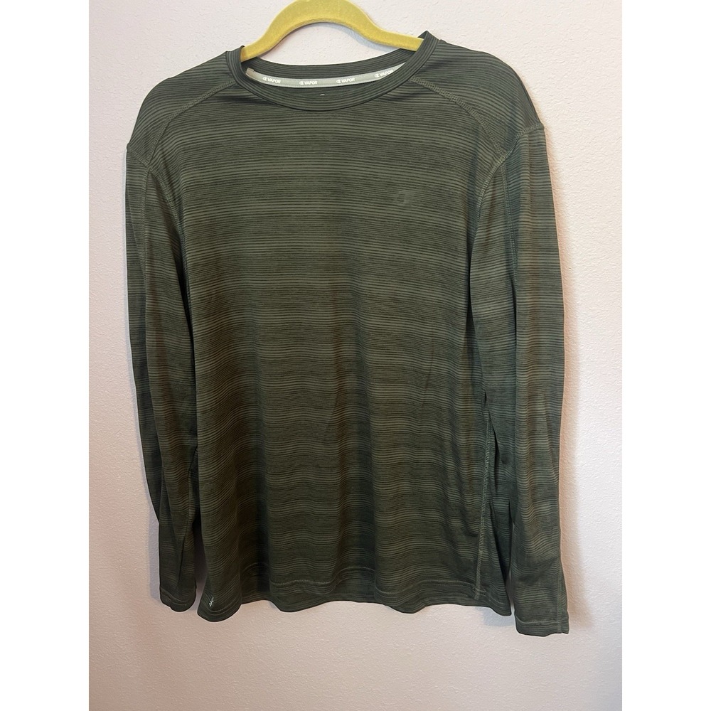 Men's Champion Green Striped Long‎ Sleeve Performance Vapor Shirt Size Large